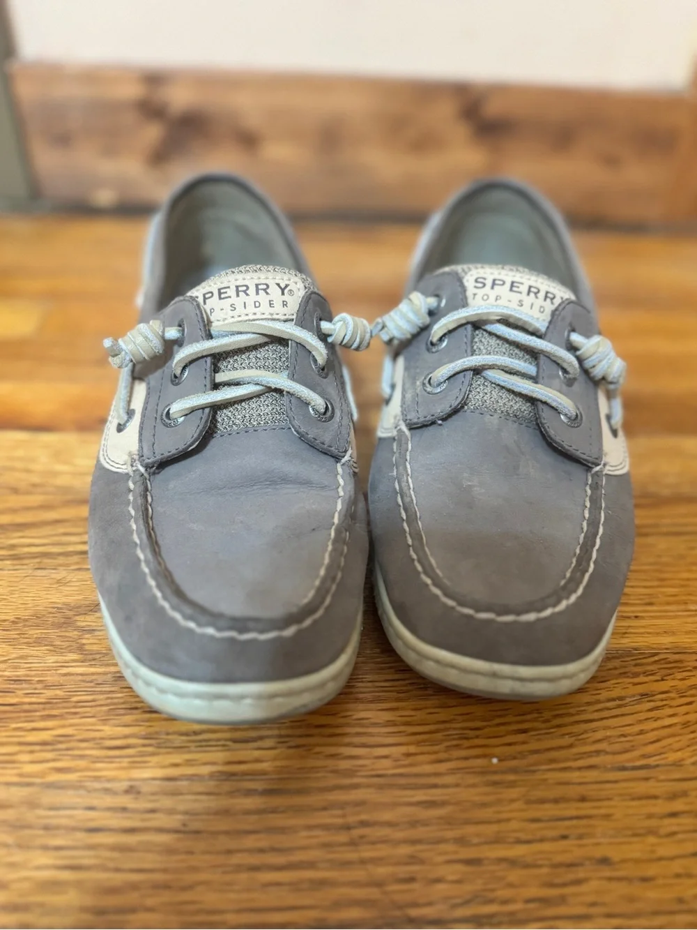 Sperry Gray Suede Deck Shoes with White Accents